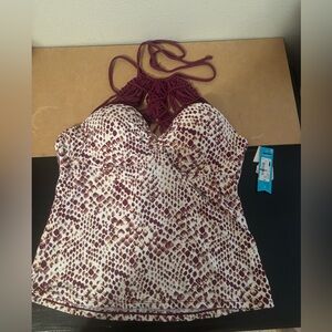 Ambrielle Swim Top push up bra tankini top maroon gold size small NWT